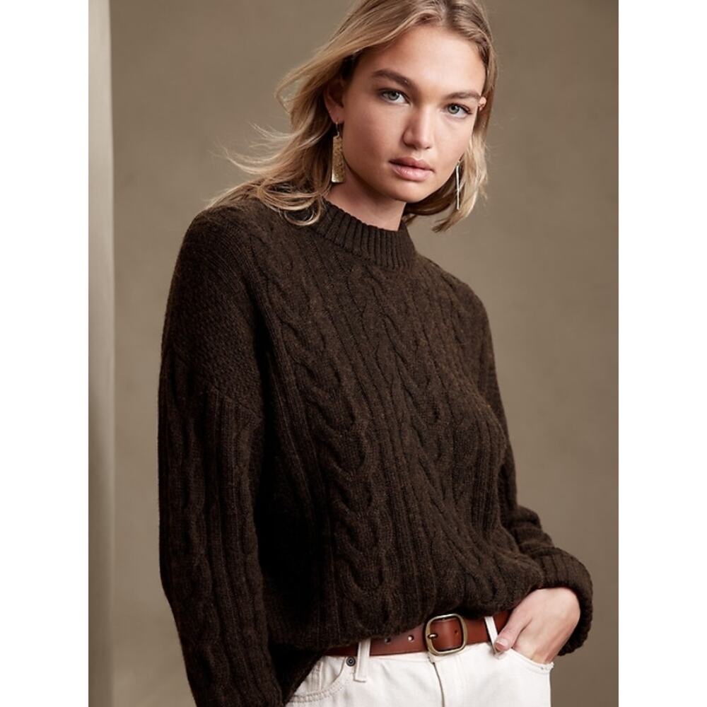 Banana Republic Italian Wool Cashmere Calda Cable Knit Sweater Tunic Small Brown
